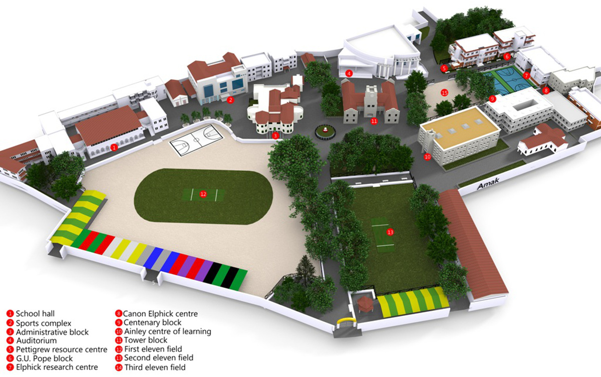 Illustrated map of the Bishop Cotton Boys' School campus